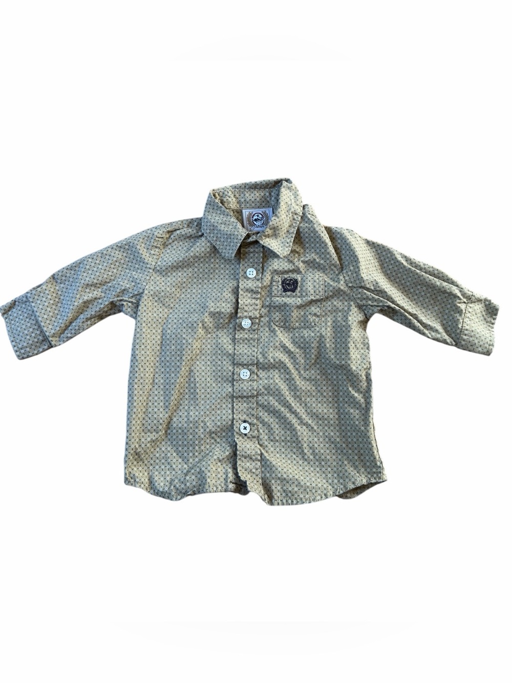 Cinch Western Button Down Shirt 6-12 Months Tan Navy Geometric Baby Cowboy